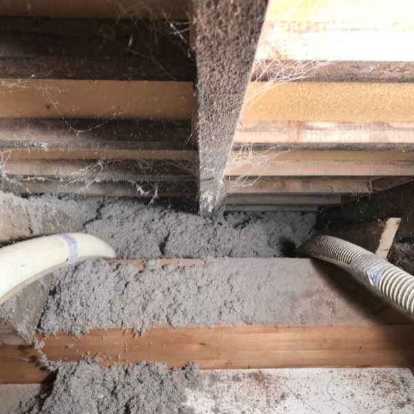 Ausblasen der Sparrenfelder mit Zellulose - Dämmstoffstärke größer als 30cm - im 2x Schlauchverfahren.